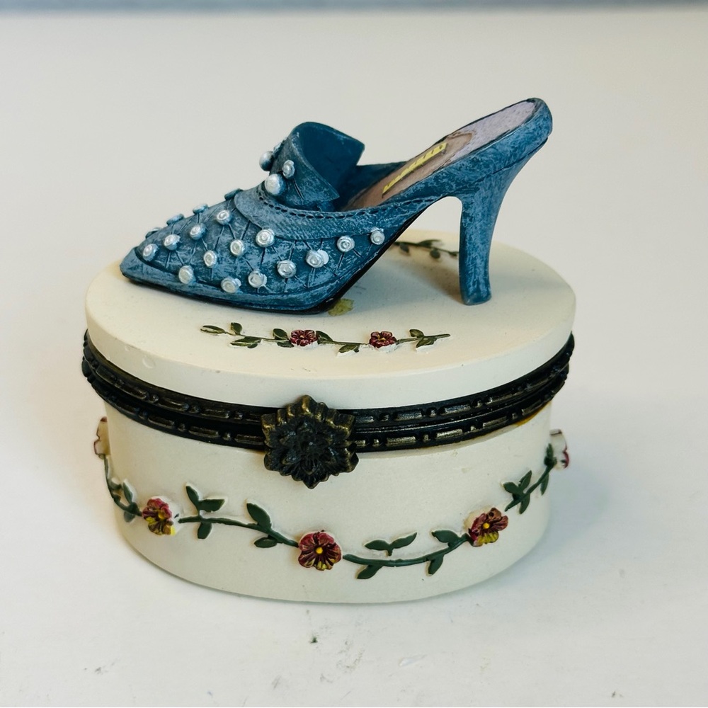 Blue Mule High Heel‎ Shoe Flower Trinket Box